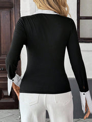 Faux two-piece high street color-blocked knit shirt