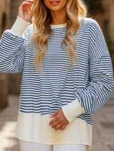 Casual crew neck striped pullover sweatshirt