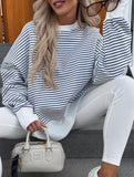 Casual crew neck striped pullover sweatshirt