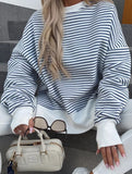 Casual crew neck striped pullover sweatshirt