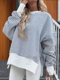 Casual crew neck striped pullover sweatshirt