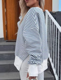 Casual crew neck striped pullover sweatshirt