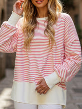 Casual crew neck striped pullover sweatshirt