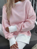 Casual crew neck striped pullover sweatshirt