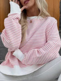 Casual crew neck striped pullover sweatshirt