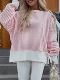 Casual crew neck striped pullover sweatshirt