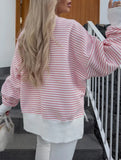 Casual crew neck striped pullover sweatshirt