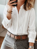 Lace-trimmed stand-collar cutout shirt