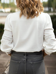 Lace-trimmed stand-collar cutout shirt