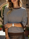 Striped color-blocked crew neck pullover sweater