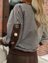 Striped color-blocked crew neck pullover sweater