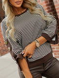 Striped color-blocked crew neck pullover sweater