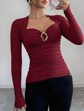 Irregular metal button pleated shirt top