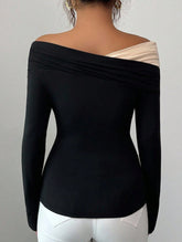 Off-the-shoulder irregular pleats slim-fit long top