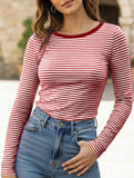 Versatile plaid long-sleeved base layer T-shirt