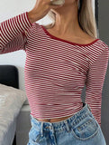 Versatile plaid long-sleeved base layer T-shirt
