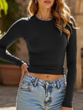 Y2K Slim Fit Long Sleeve Solid Color Base Layer Shirt