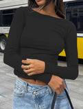 Y2K Slim Fit Long Sleeve Solid Color Base Layer Shirt