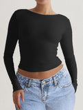 Y2K Slim Fit Long Sleeve Solid Color Base Layer Shirt