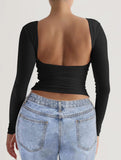 Y2K Slim Fit Long Sleeve Solid Color Base Layer Shirt