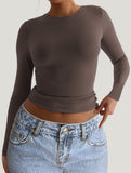 Y2K Slim Fit Long Sleeve Solid Color Base Layer Shirt