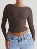 Y2K Slim Fit Long Sleeve Solid Color Base Layer Shirt