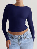 Y2K Slim Fit Long Sleeve Solid Color Base Layer Shirt