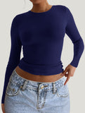 Y2K Slim Fit Long Sleeve Solid Color Base Layer Shirt