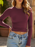 Y2K Slim Fit Long Sleeve Solid Color Base Layer Shirt