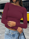 Y2K Slim Fit Long Sleeve Solid Color Base Layer Shirt