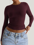 Y2K Slim Fit Long Sleeve Solid Color Base Layer Shirt