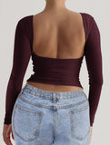 Y2K Slim Fit Long Sleeve Solid Color Base Layer Shirt