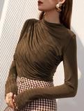 Versatile ruched long-sleeved T-shirt