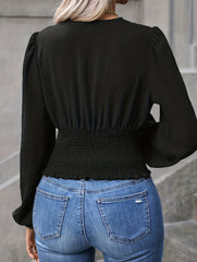 Sexy V-neck slim-fitting lantern sleeve shirt