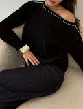 Riveted, one-shoulder long-sleeved knit sweater