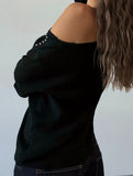 Riveted, one-shoulder long-sleeved knit sweater