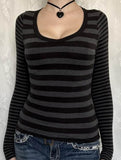Versatile striped long-sleeved vest T-shirt