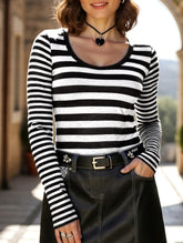Versatile striped long-sleeved vest T-shirt