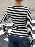 Versatile striped long-sleeved vest T-shirt