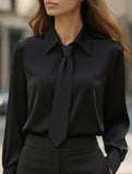 Solid color casual tie long-sleeved shirt