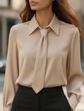 Solid color casual tie long-sleeved shirt