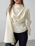 Waist-cinching long-sleeved slit shirt