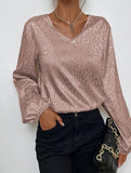 V-neck leopard print pullover shirt
