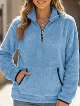 High-neck zip-up pocket sweatshirt