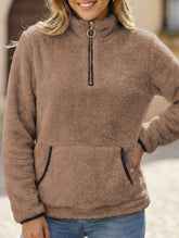 High-neck zip-up pocket sweatshirt
