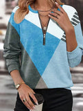 Color-blocked loose V-neck sweatshirt
