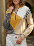 Color-blocked loose V-neck sweatshirt