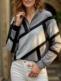 Color-blocked loose V-neck sweatshirt