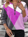Color-blocked loose V-neck sweatshirt