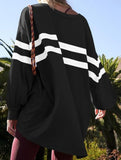 Solid color striped crew neck loose sweatshirt